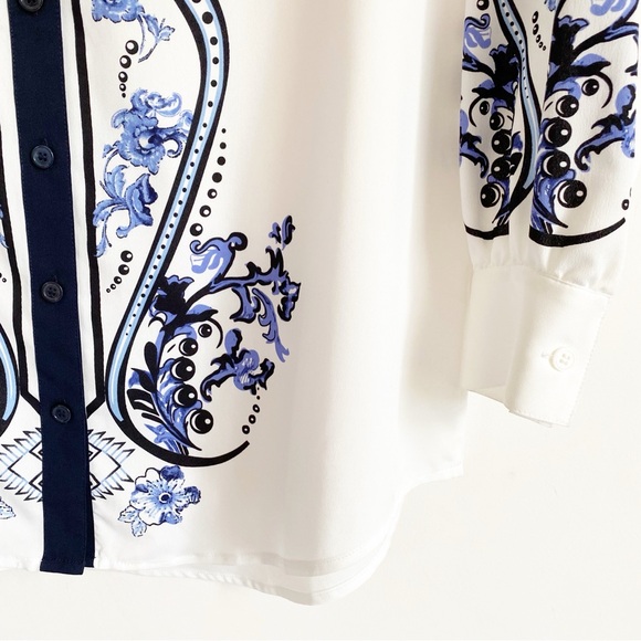 Soft Surroundings Paisley Blue Floral Notched Flat Collar Button Up Tunic Top S - Picture 5 of 6